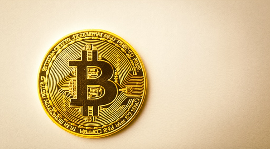 Picture showing a bitcoin token next to the green upward arrow symbolizing price upswings