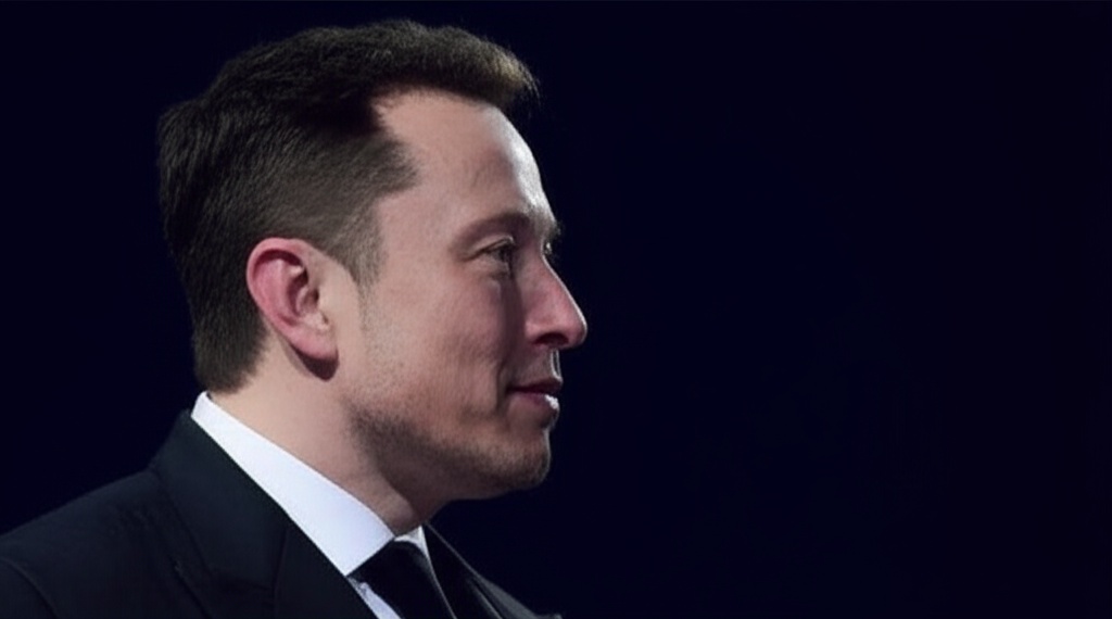 Elon Musk shadow over the Tesla logo