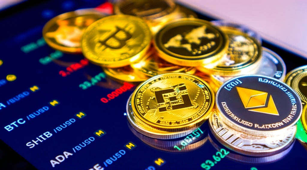 stack of cryptocurrencies laying on a tablet with crypto prices